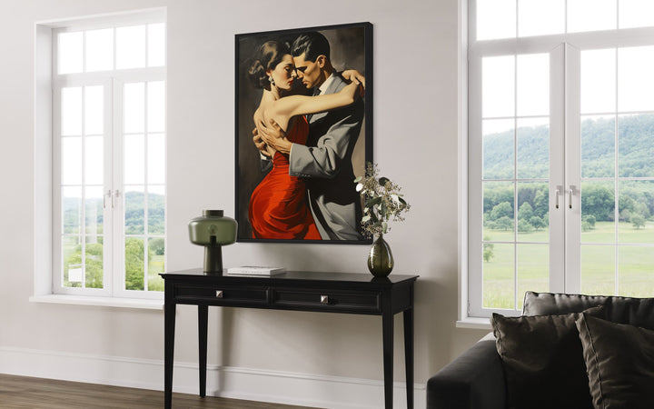 Couple Dancing Latin Dance Framed Canvas Wall Art above table