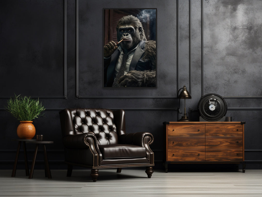 Gangster Gorilla Smoking Cigar wall art in home office