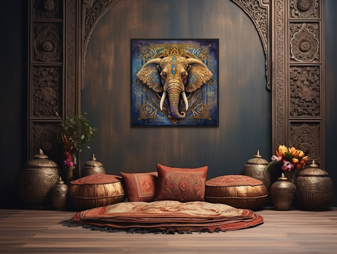 Mandala Elephant Indian Wall Art "Mandala Monarch" in indian room