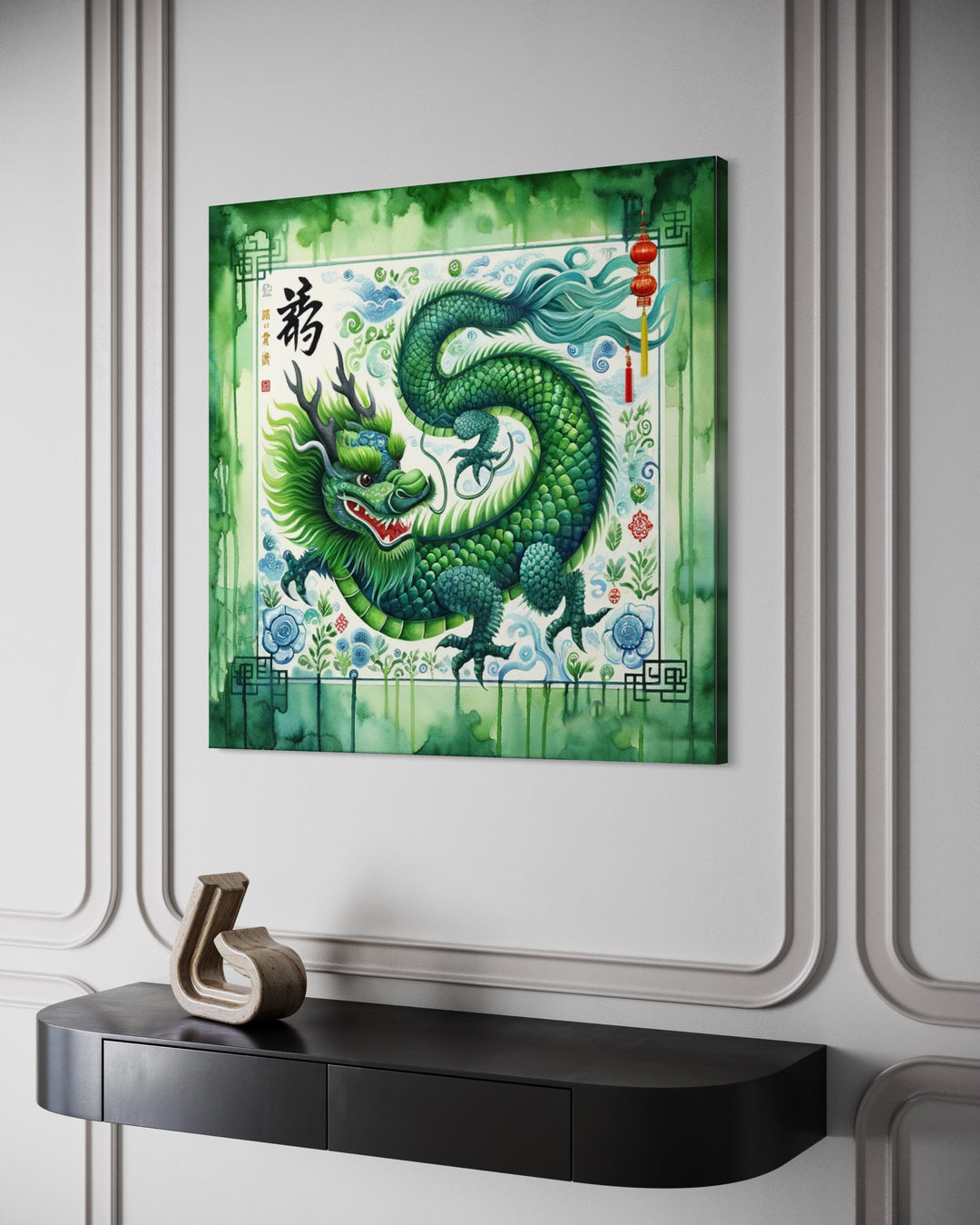 Chinese Green Dragon Framed Canvas Wall Art side view