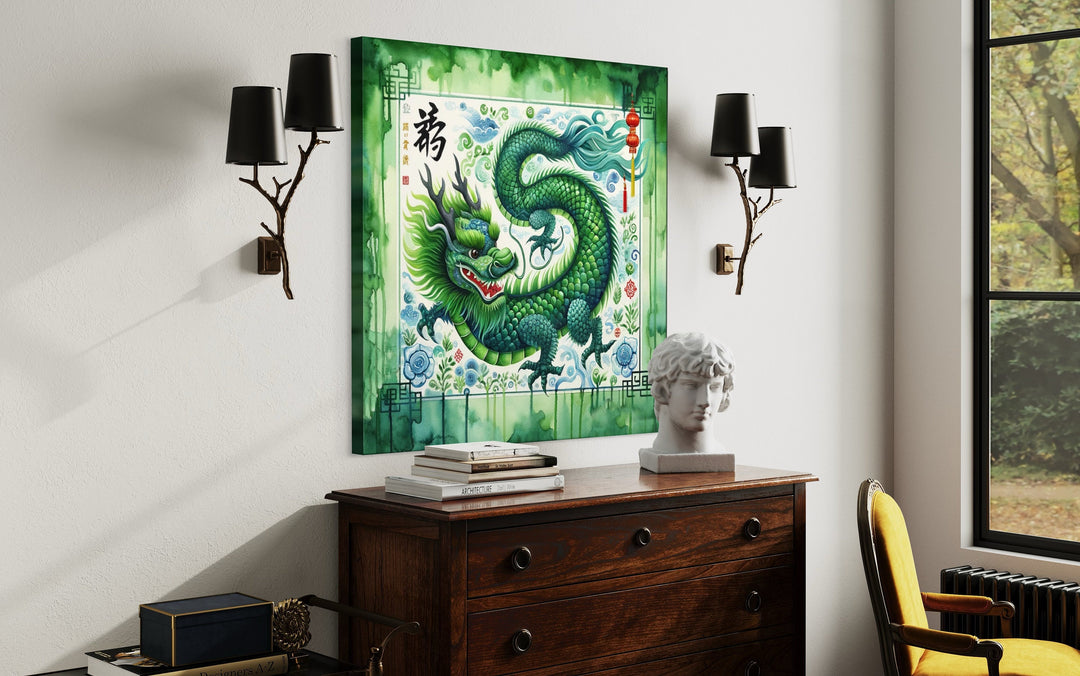 Chinese Green Dragon Framed Canvas Wall Art side view