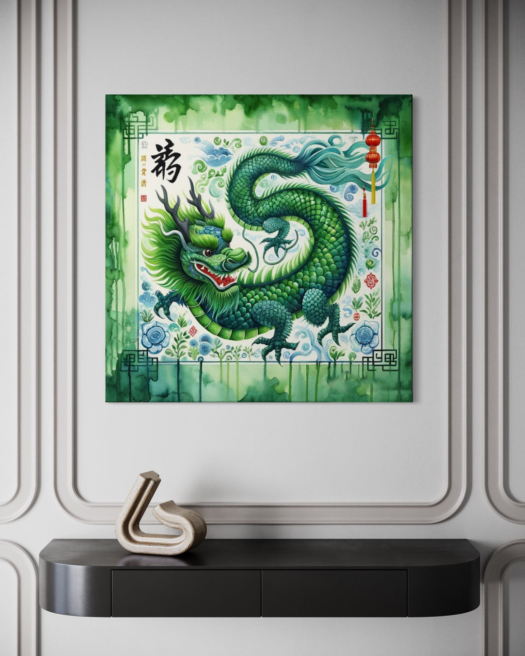 Chinese Green Dragon Framed Canvas Wall Art