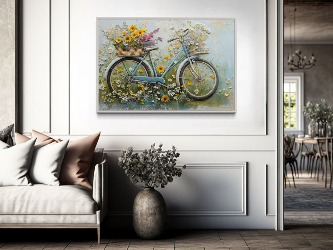Floral Bicycle Rustic Farmhouse Framed Canvas Wall Art