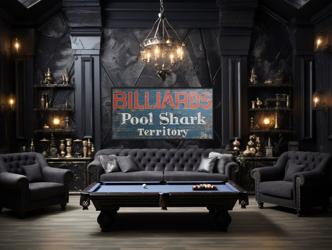 Pool Shark Territory Vintage Sign Retro Wall Art in billiards room