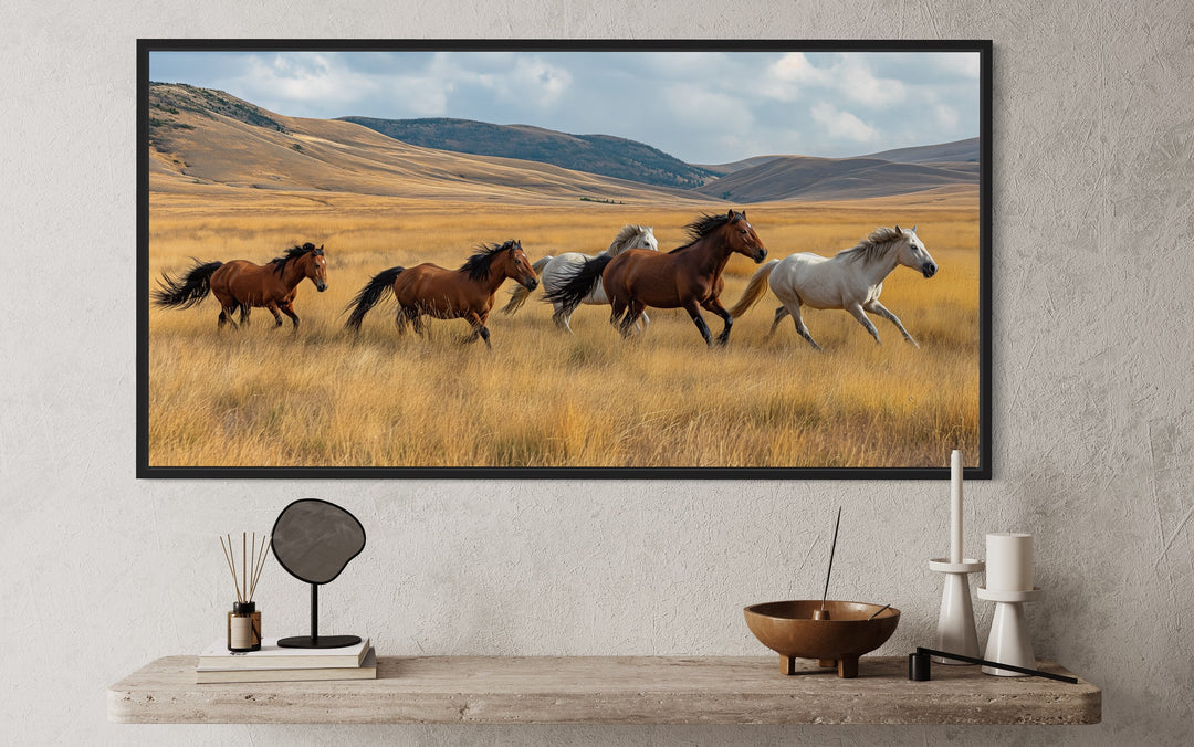 herd of Wild Horses In Nature Canvas Wall Art