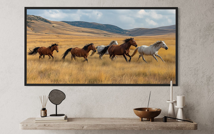 herd of Wild Horses In Nature Canvas Wall Art