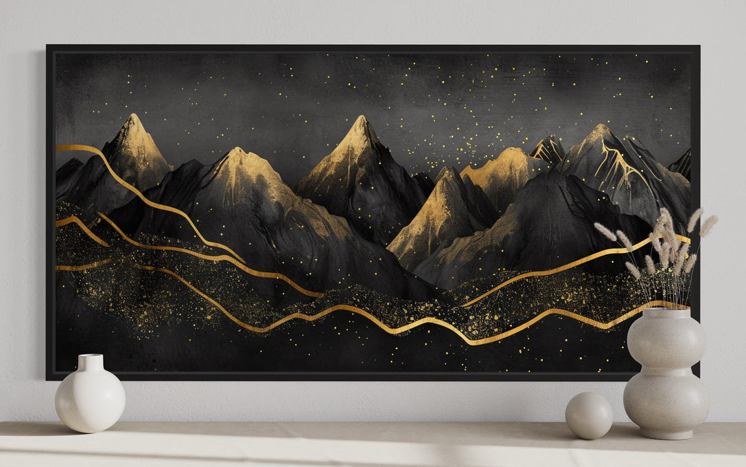 Black Gold Abstract Mountain Wall Art close up