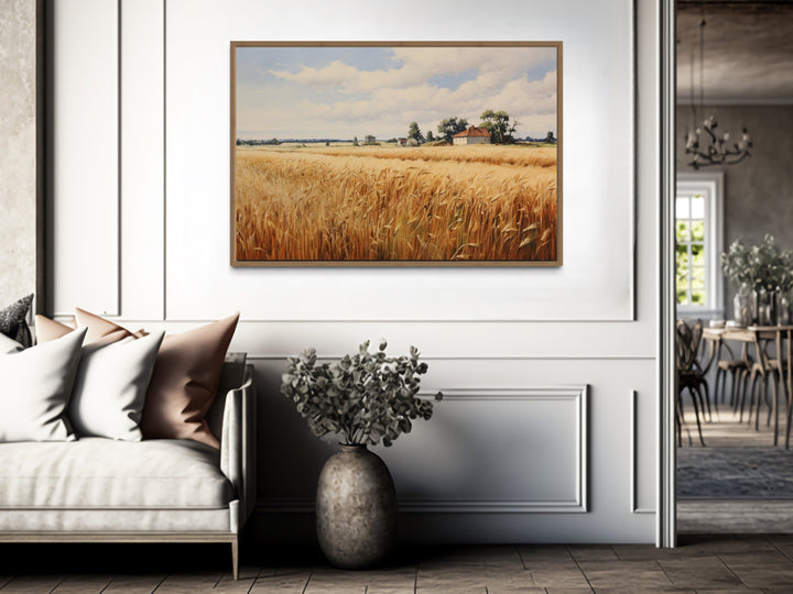 Rustic Wheat Field Landscape Farmhouse Framed Canvas Wall Art