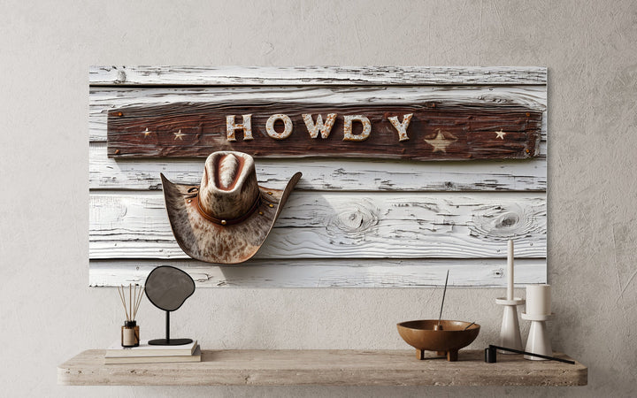 Howdy Sign Vintage Rustic Cowboy Southwestern Canvas Wall Art close up