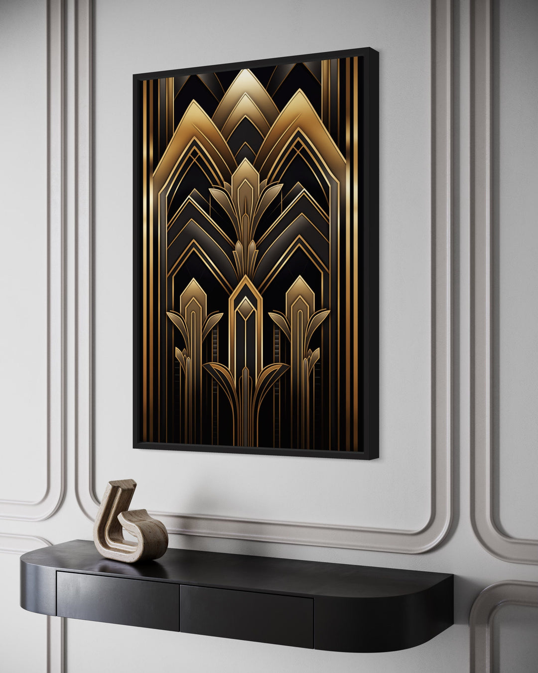 Black Gold Art Deco Luxury Framed Canvas Wall Art side view