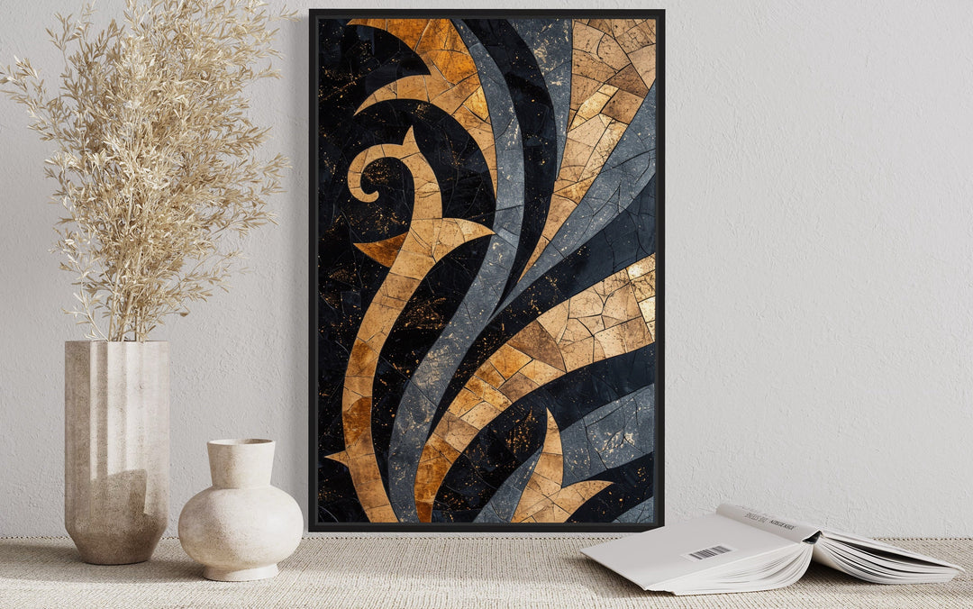 Black Gold Art Nouveau Luxury Framed Canvas Wall Art close up