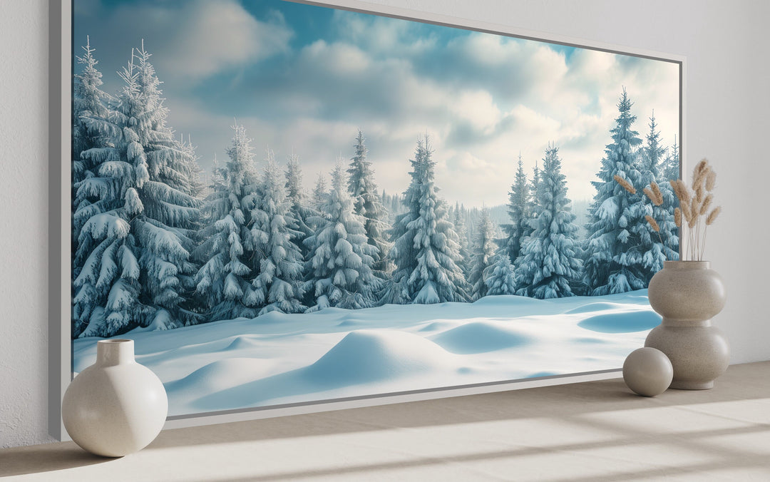 Fir Tree Forest Covered In Snow Winter Landscape Wall Art side view