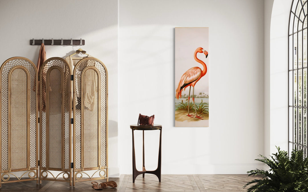 Tall Narrow Vintage Flamingo Bird Vertical Wall Art