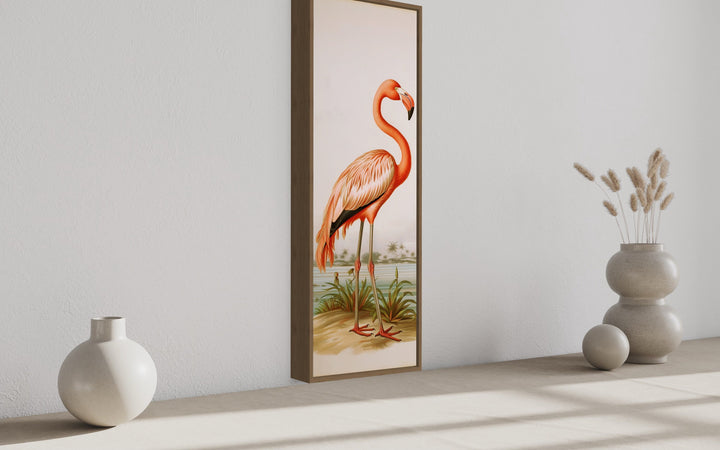 Tall Narrow Vintage Flamingo Vertical Wall Art side view