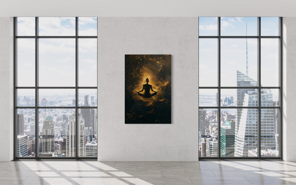 Woman in Lotus Pose Zen Meditation Framed Canvas Wall Art in yoga studio