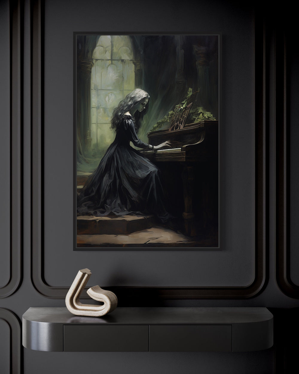 Ghost Playing Piano Gothic Wall Art