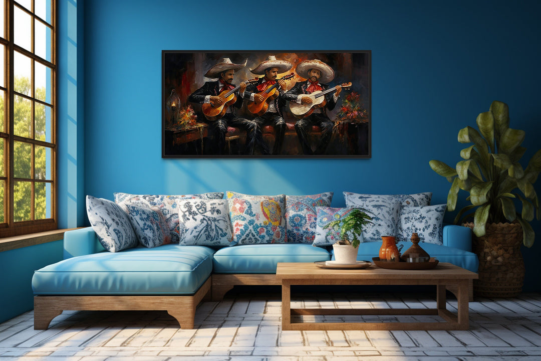 Mariachi Band Extra Large Mexican Wall Art in blue room