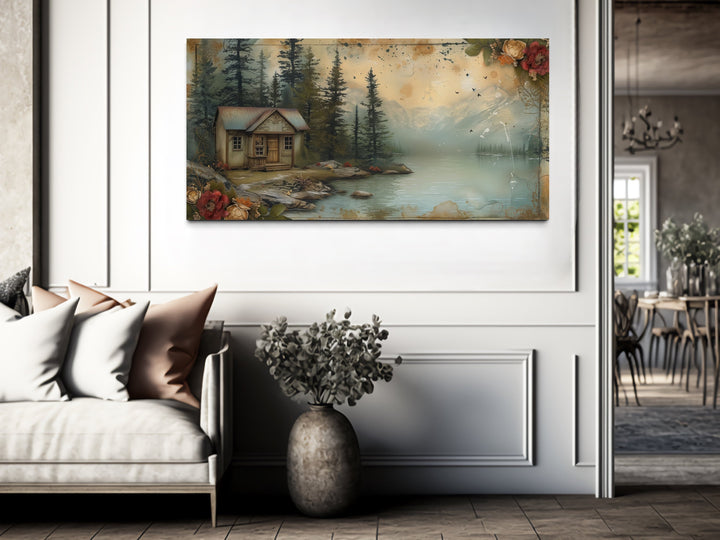 Cabin On The Lake Rustic Lake House Framed Canvas Wall Art