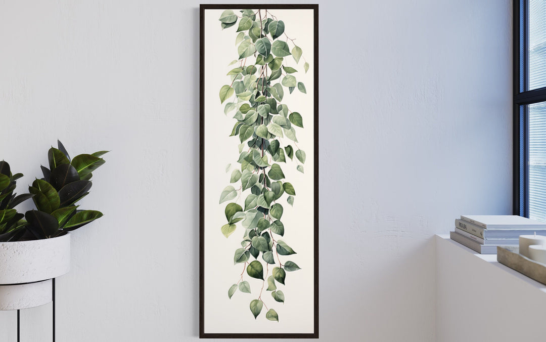Tall Narrow Green Leaves Minimalist Boho Botanical Vertical Wall Art close up