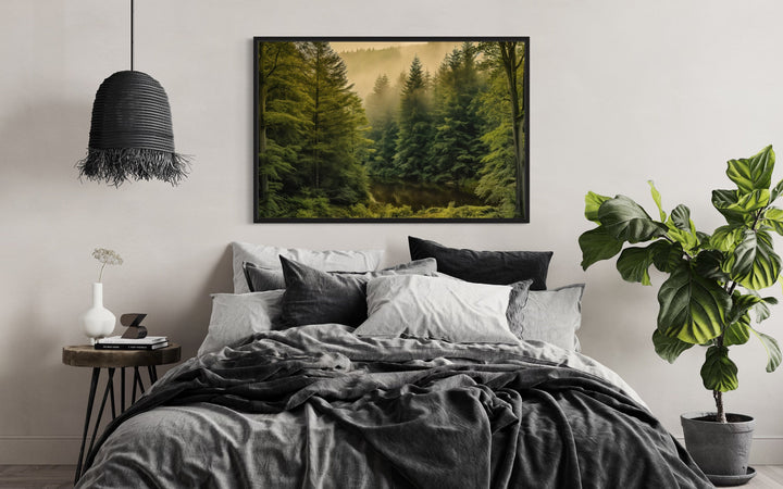 Fir Tree Forest Nature Landscape Framed Canvas Wall Art above bed