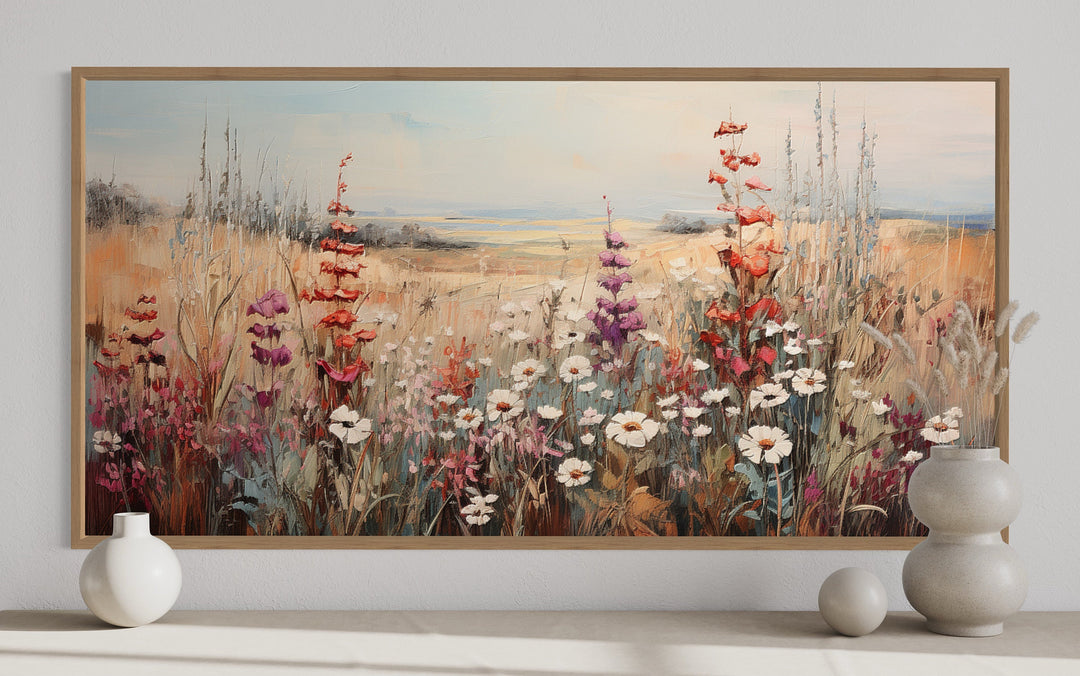 Vintage Wildflowers Field farmhouse Living Room Wall Art close up