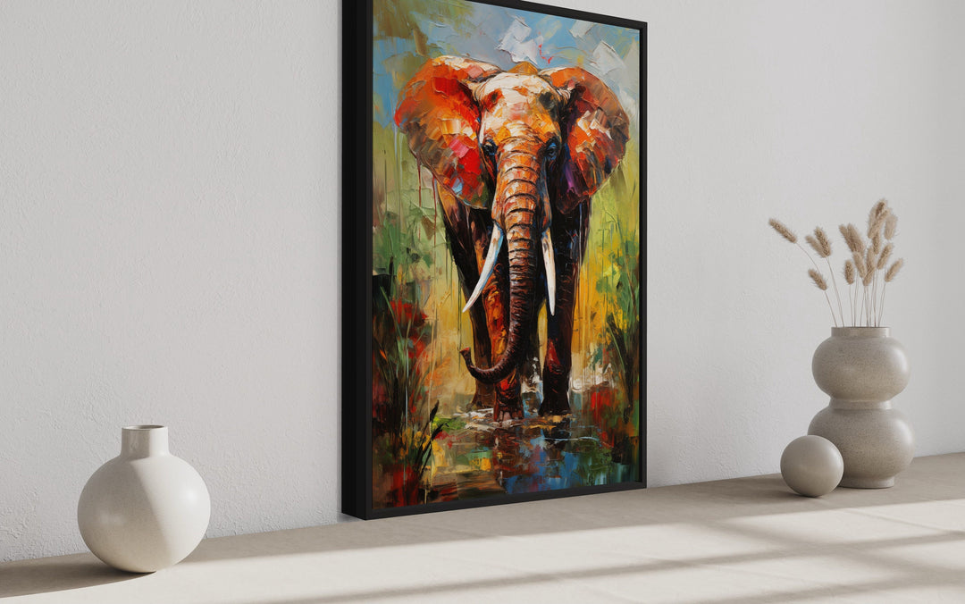 Colorful African Elephant Pop Art Framed Canvas Wall Art side view