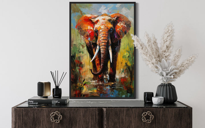 Colorful African Elephant Framed Canvas Wall Art