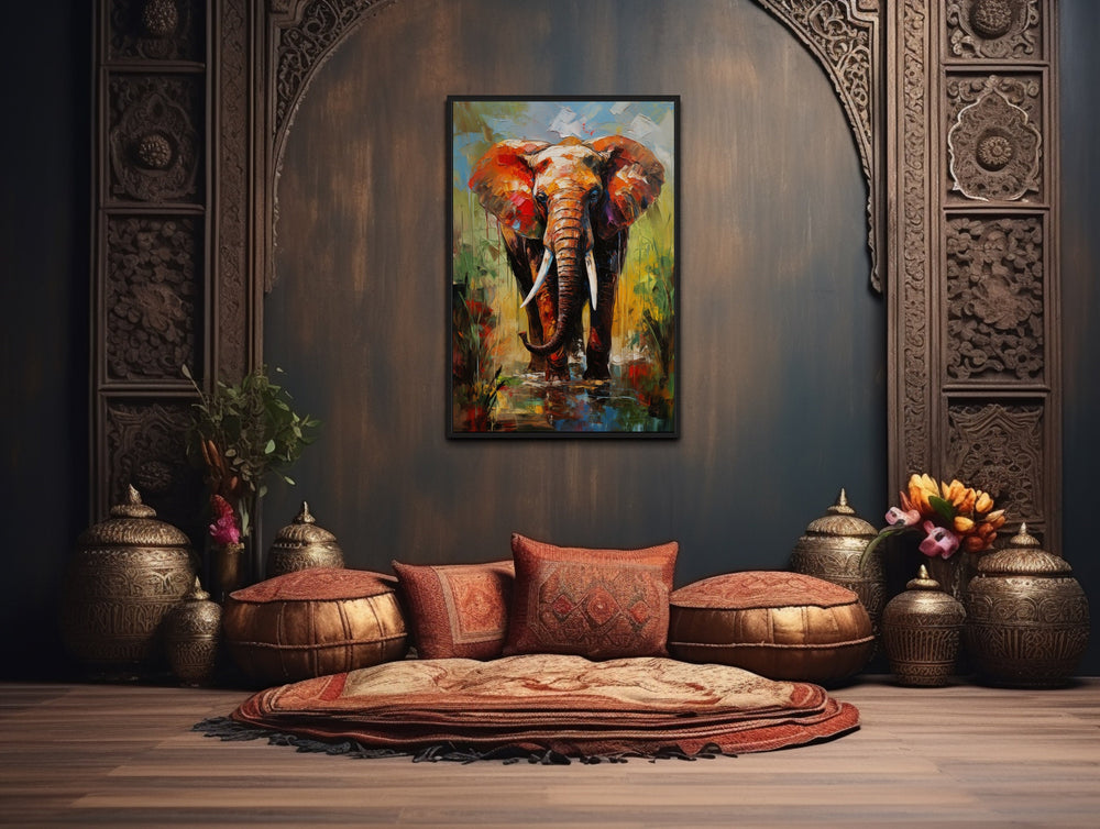 Colorful African Elephant Pop Art Framed Canvas Wall Art in india room