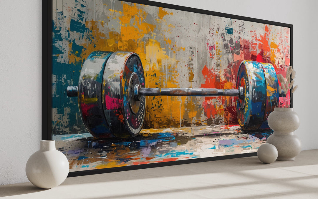 Graffiti Barbell Painting Motivational Bodybuilding Home Gym Decor close up