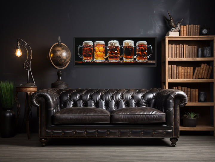 Beer Mugs Horizontal Bar Or Pub Framed Canvas Wall Art in man cave