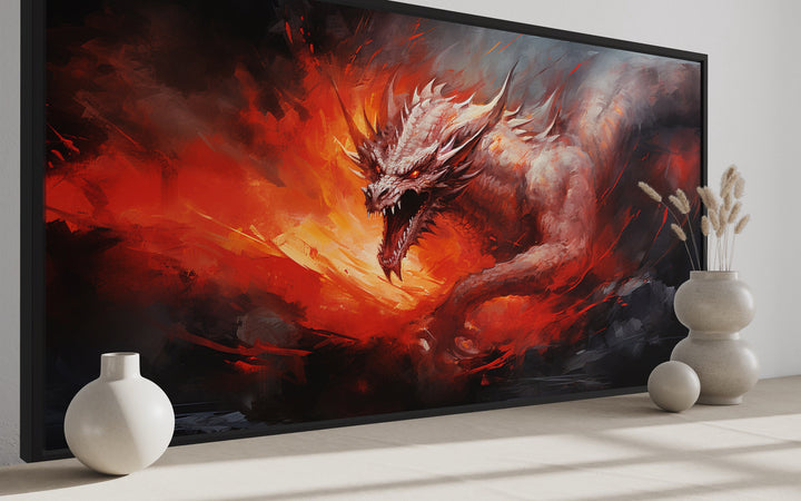 Fire Breathing Dragon Framed Canvas Wall Art side view