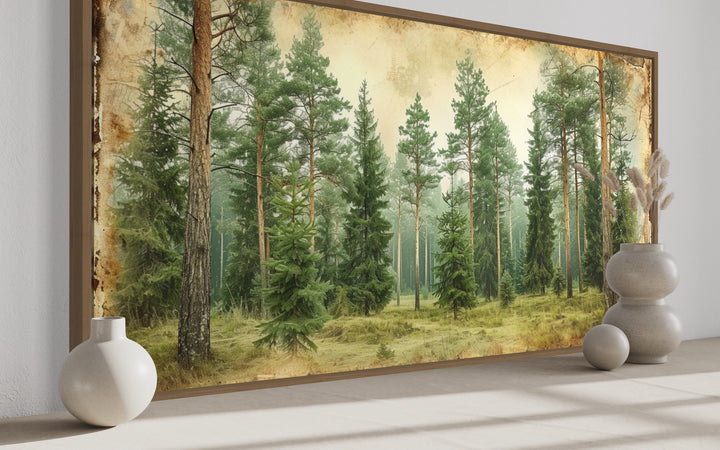 Rustic Fir Trees Forest Framed Canvas Wall Art side view