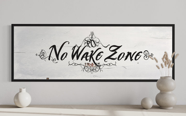 No Wake Zone Long Narrow Over Bed Framed Canvas Wall Art close up