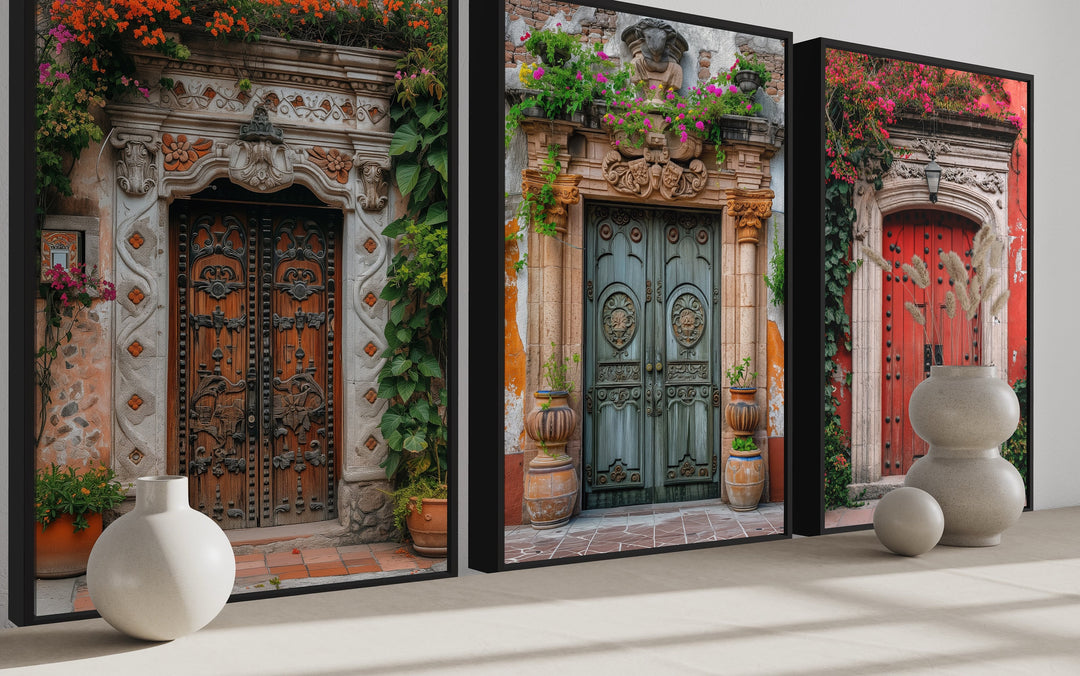 Set Of Three Mexican Doors Wall Art side view