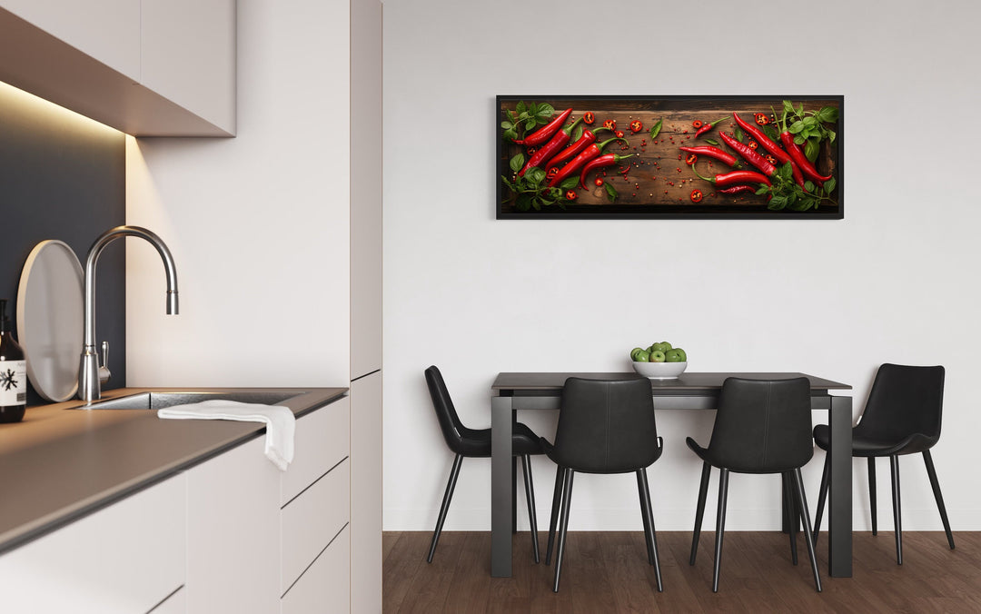 Chilli Peppers Sliced On Wooden Board modern Kitchen Wall Art