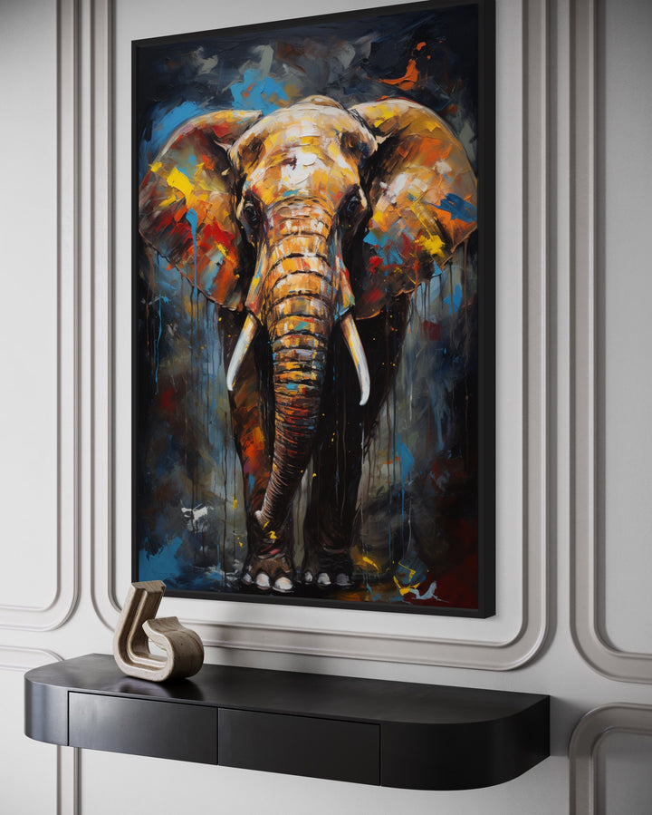 Colorful Graffiti Elephant Framed Canvas Wall Art side view
