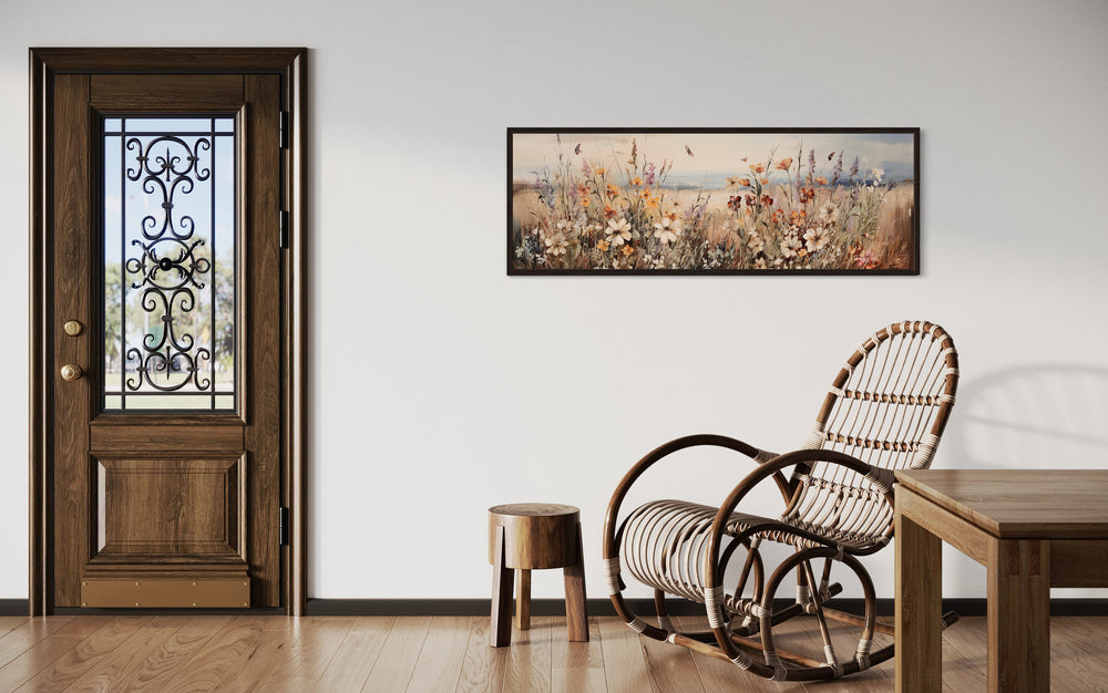 Vintage Wildflowers Field Canvas Wall Art in rustic farmhouse room