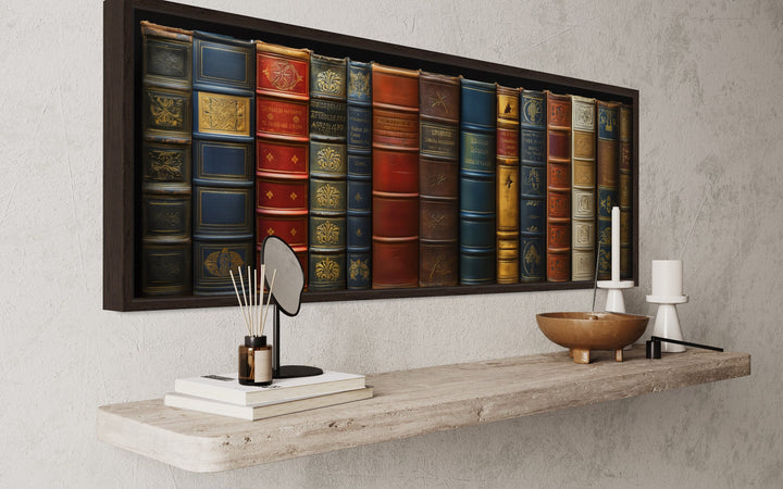 Vintage Book Spines Framed Office Wall Decor side view