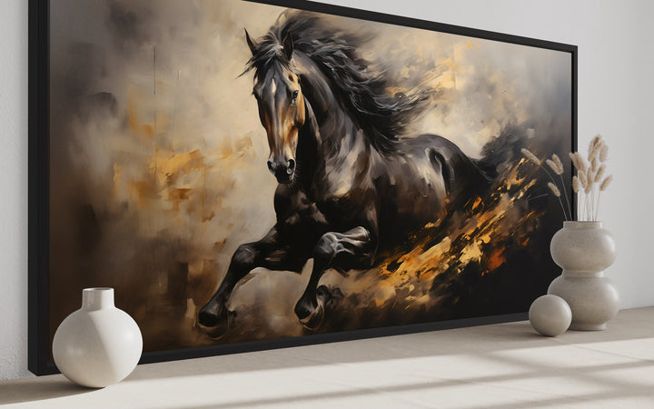 Black Horse Galloping Extra Large Framed Canvas Wall Art side view