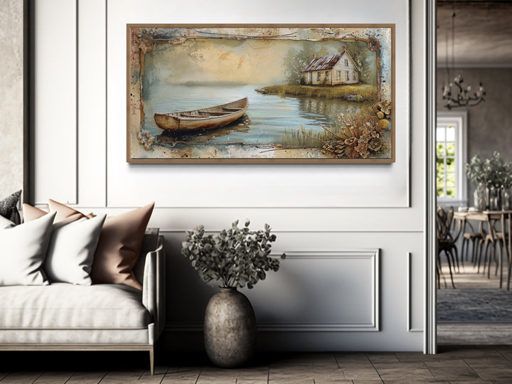 Wooden Canoe In The Lake Cabin Rustic Wall Art "Cabin Reflections" in rustic house