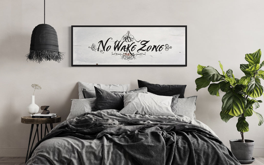 No Wake Zone Long Narrow Over Bed Framed Canvas Wall Art