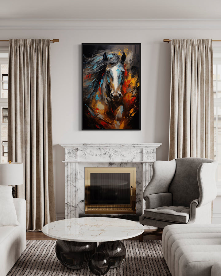 Colorful Horse Modern Abstract Painting Extra Large Framed Canvas Wall Art