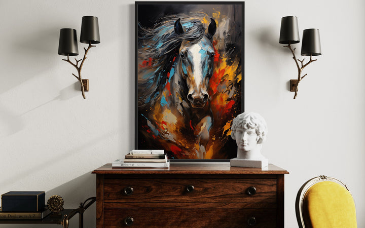 Colorful Horse Modern Abstract Painting Extra Large Framed Canvas Wall Art close up