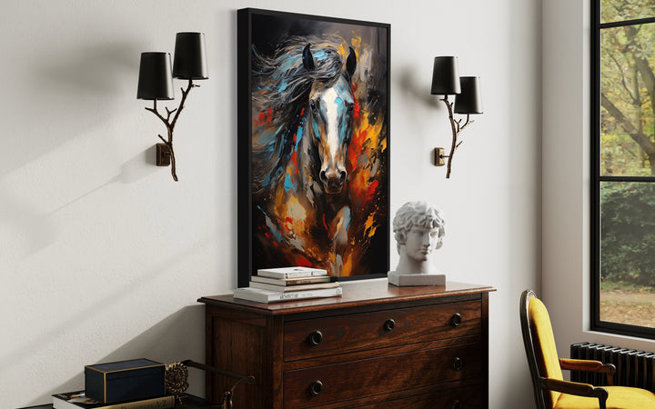 Colorful Horse Modern Abstract Painting Extra Large Framed Canvas Wall Art side view