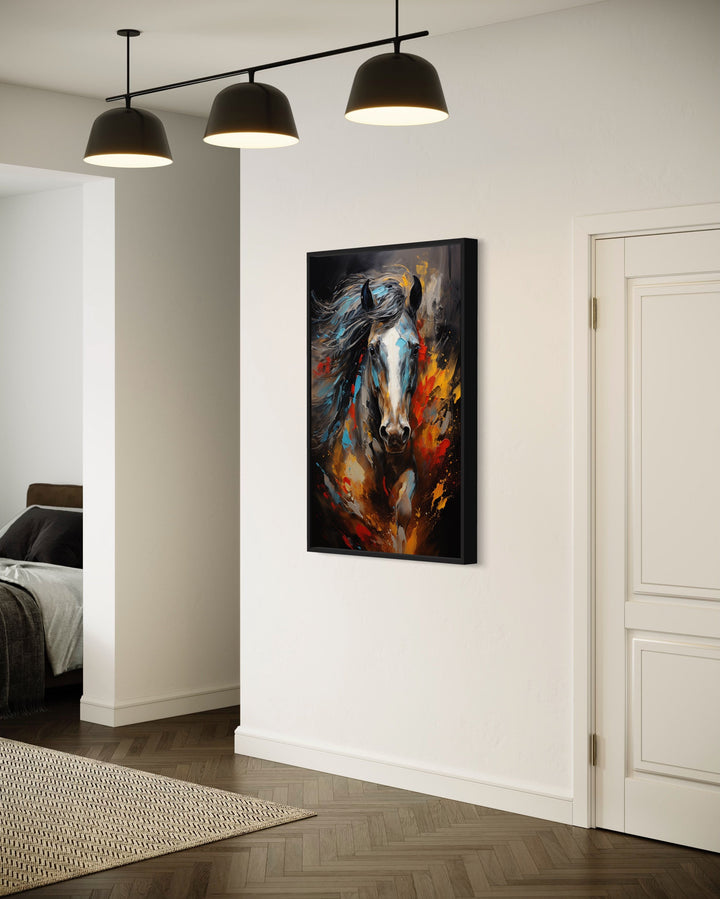 Colorful Horse Modern Abstract Painting Extra Large Framed Canvas Wall Art in living room