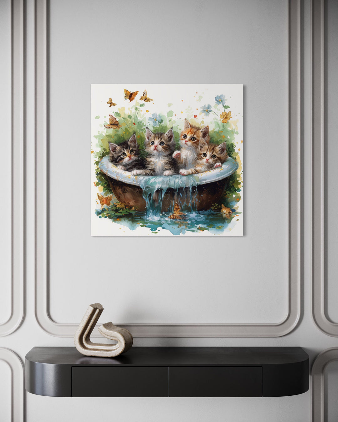 Kittens In Bathtub Framed Canvas Wall Art