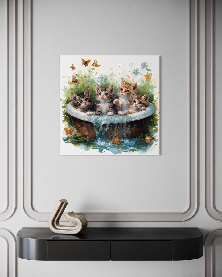 Kittens In Bathtub Framed Canvas Wall Art