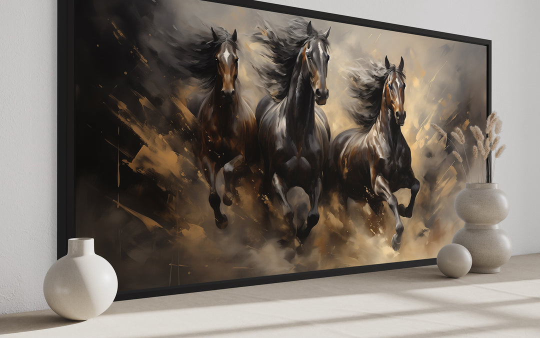 Three Horses Running Extra Large Canvas Wall Art side view