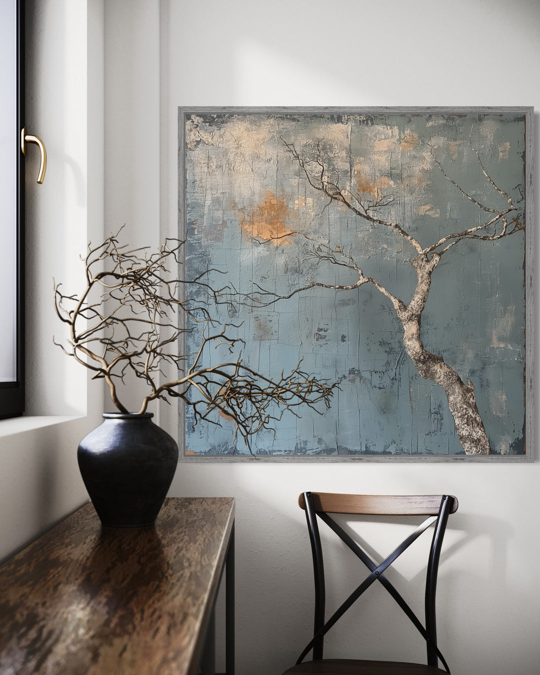 Toile encadrée représentant un arbre japonais minimaliste Wabi Sabi