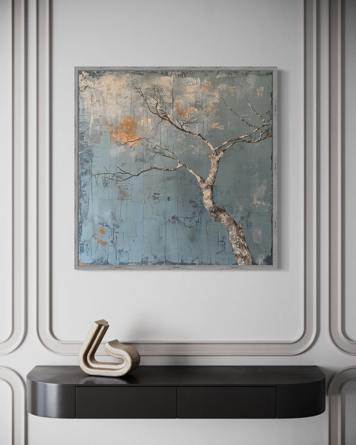 Toile encadrée représentant un arbre japonais minimaliste Wabi Sabi